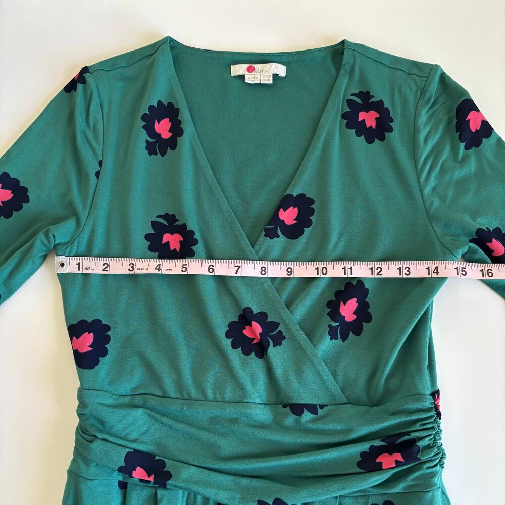 Boden Kassidy Floral Jersey Midi Dress Women’s 6 Green Bloom Stamp Surplice - Picture 6 of 10